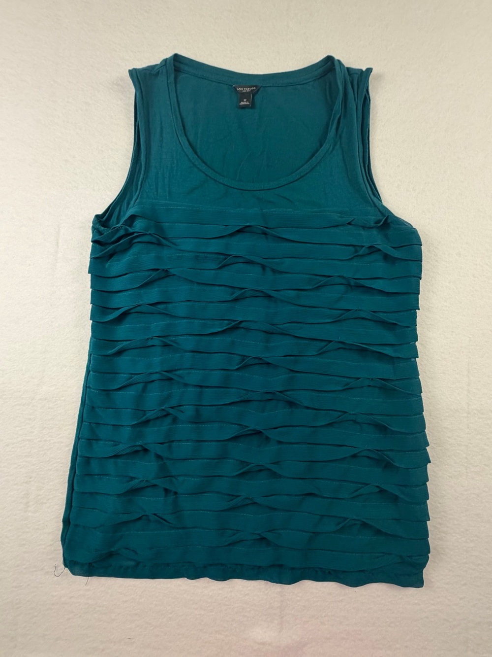 Ann Taylor Teal Layered Ruffle Tank